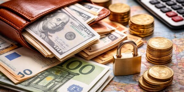 waluty jako zabezpieczenie kapitału – banknoty i monety symbolizujące stabilność finansową