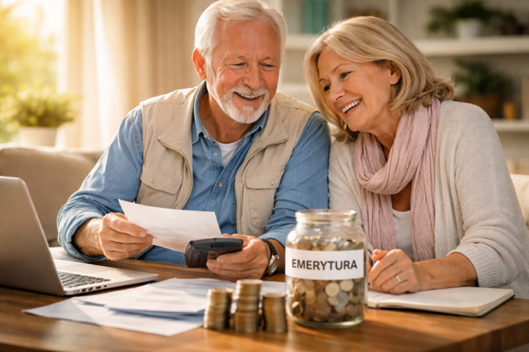 Para seniorów planuje domowy budżet i oszczędności na emeryturę przy stole