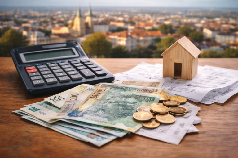 polskie banknoty, monety i rachunki na stole z kalkulatorem