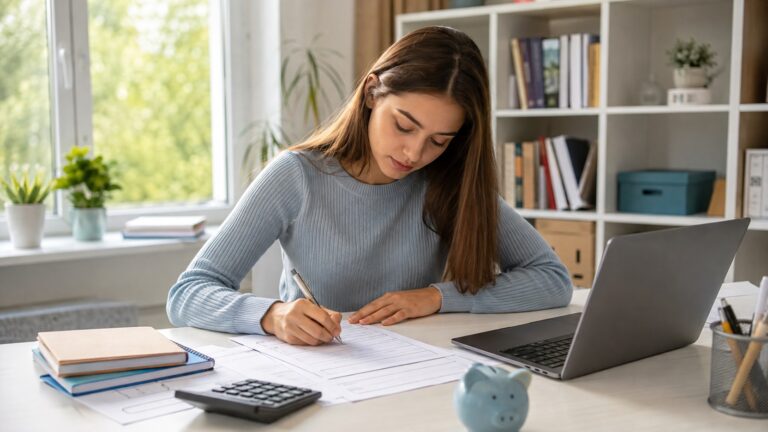 Studentka wypełniająca wniosek o stypendium szkolne i studenckie